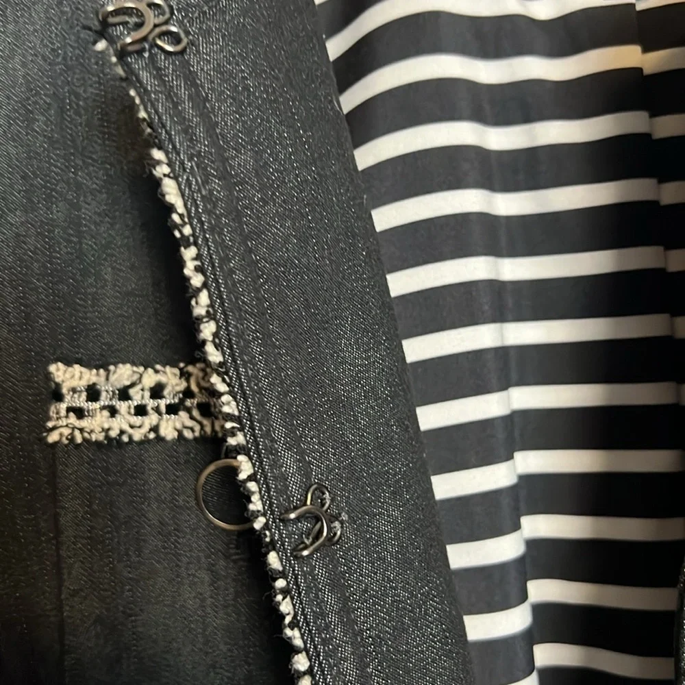 Talbots Lady Jacket Black Chambray Tweed Fringe 8P
